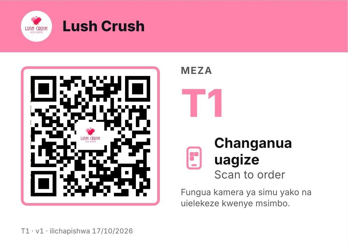 Kadi ya meza T1 iliyochapishwa yenye nembo ya duka na msimbo wa QR