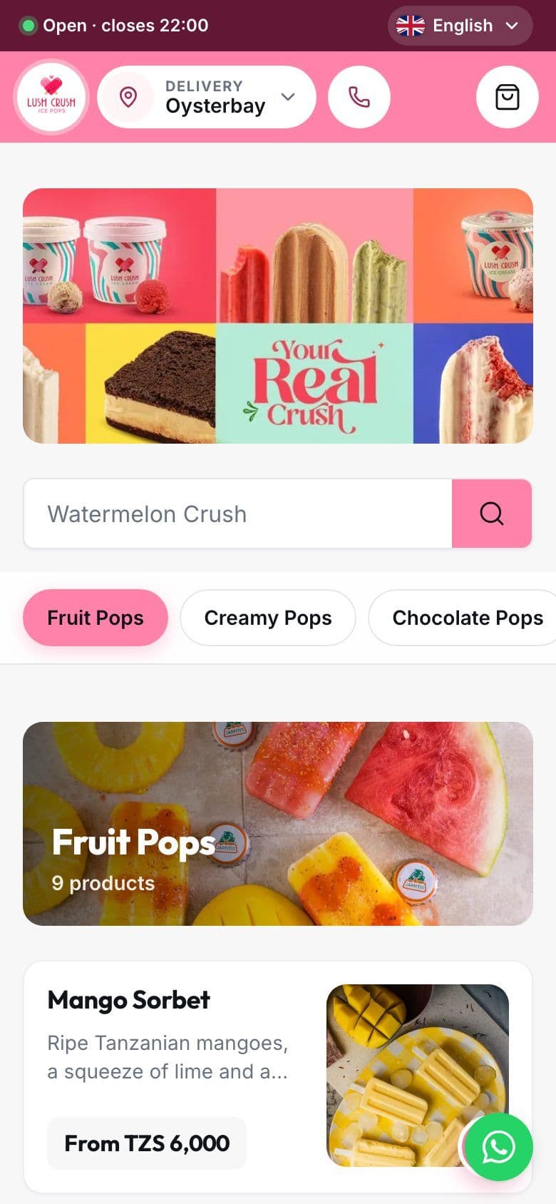 The same store's online shop on a phone